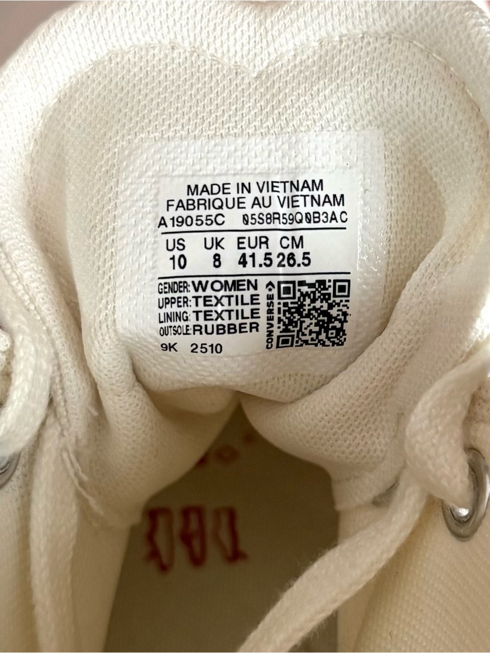 CONVERSE CHUCK TAYLOR ALL STAR WOMEN'S 10 VINTAGE WHITE HEARTS HIGH TOP NEW BOX - Picture 8 of 9